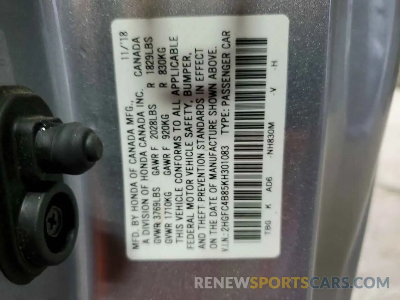 13 fotografías del automóvil dañado 2HGFC4B85KH301083 HONDA CIVIC 2019