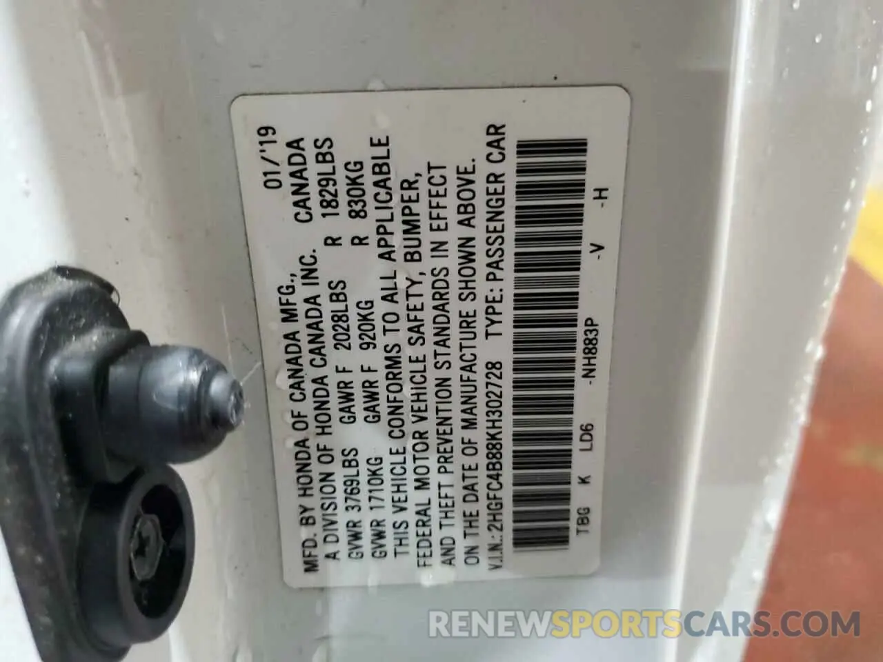 13 fotografías del automóvil dañado 2HGFC4B88KH302728 HONDA CIVIC 2019
