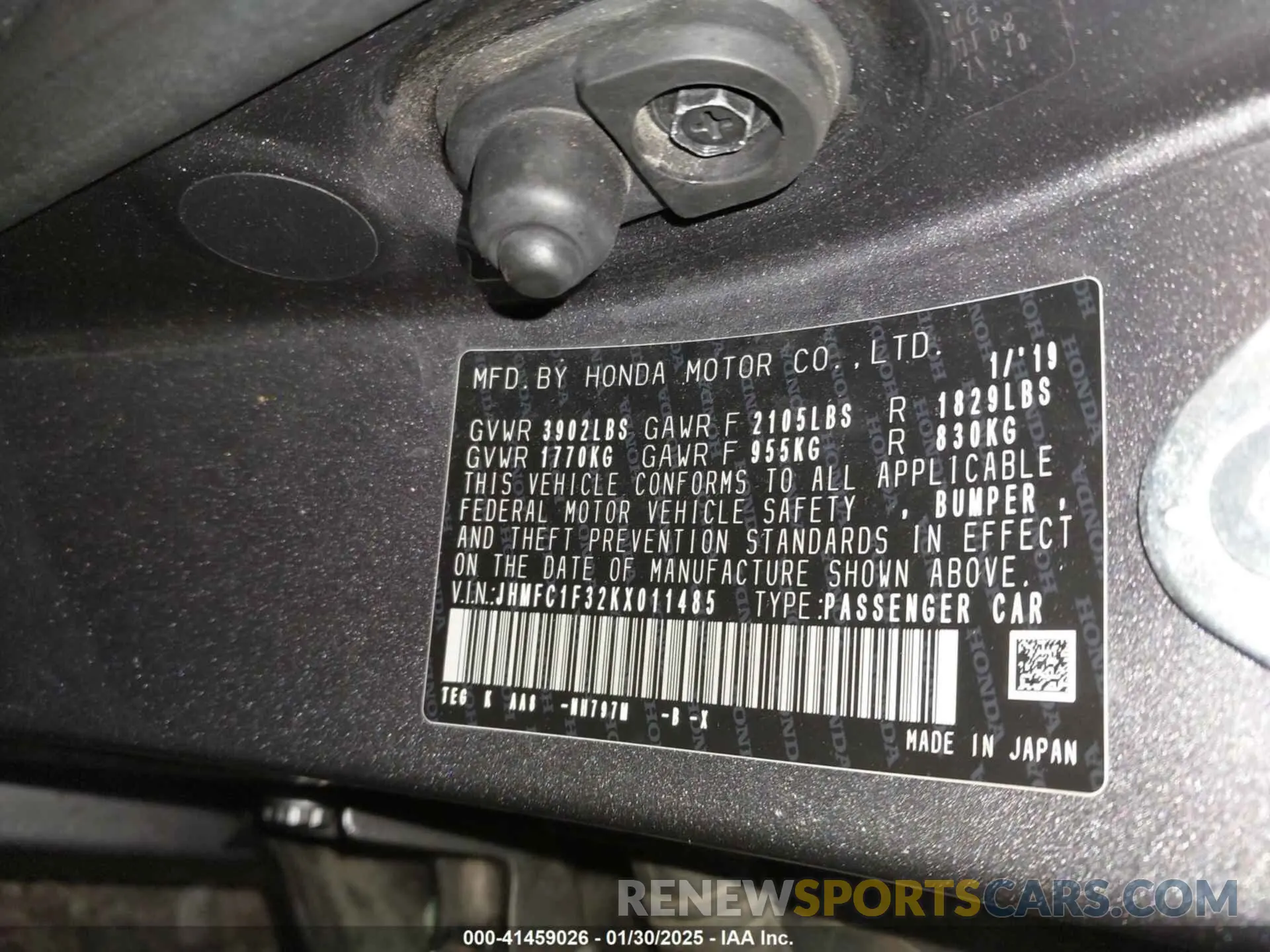9 fotografías del automóvil dañado JHMFC1F32KX011485 HONDA CIVIC 2019