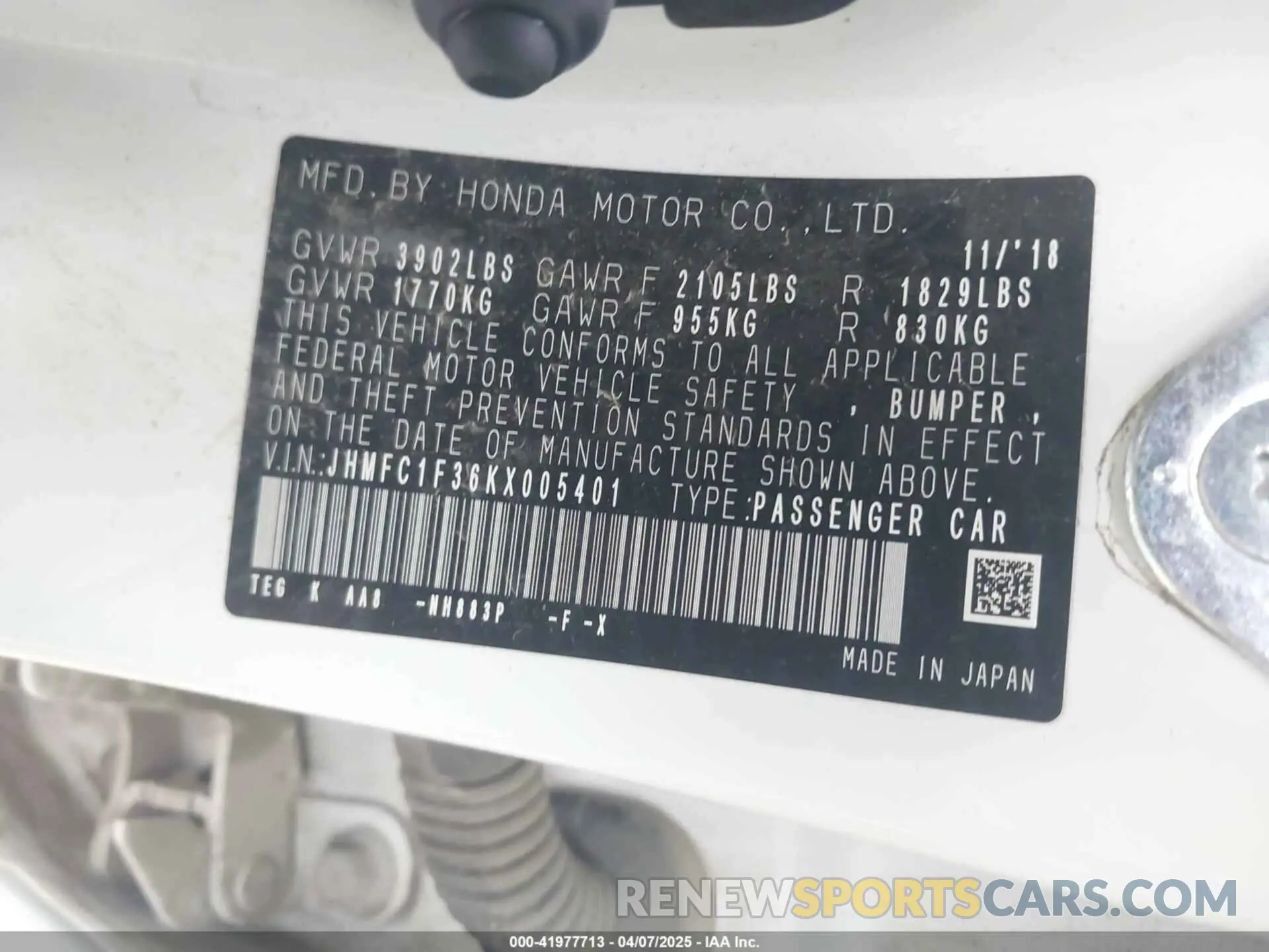 9 fotografías del automóvil dañado JHMFC1F36KX005401 HONDA CIVIC 2019