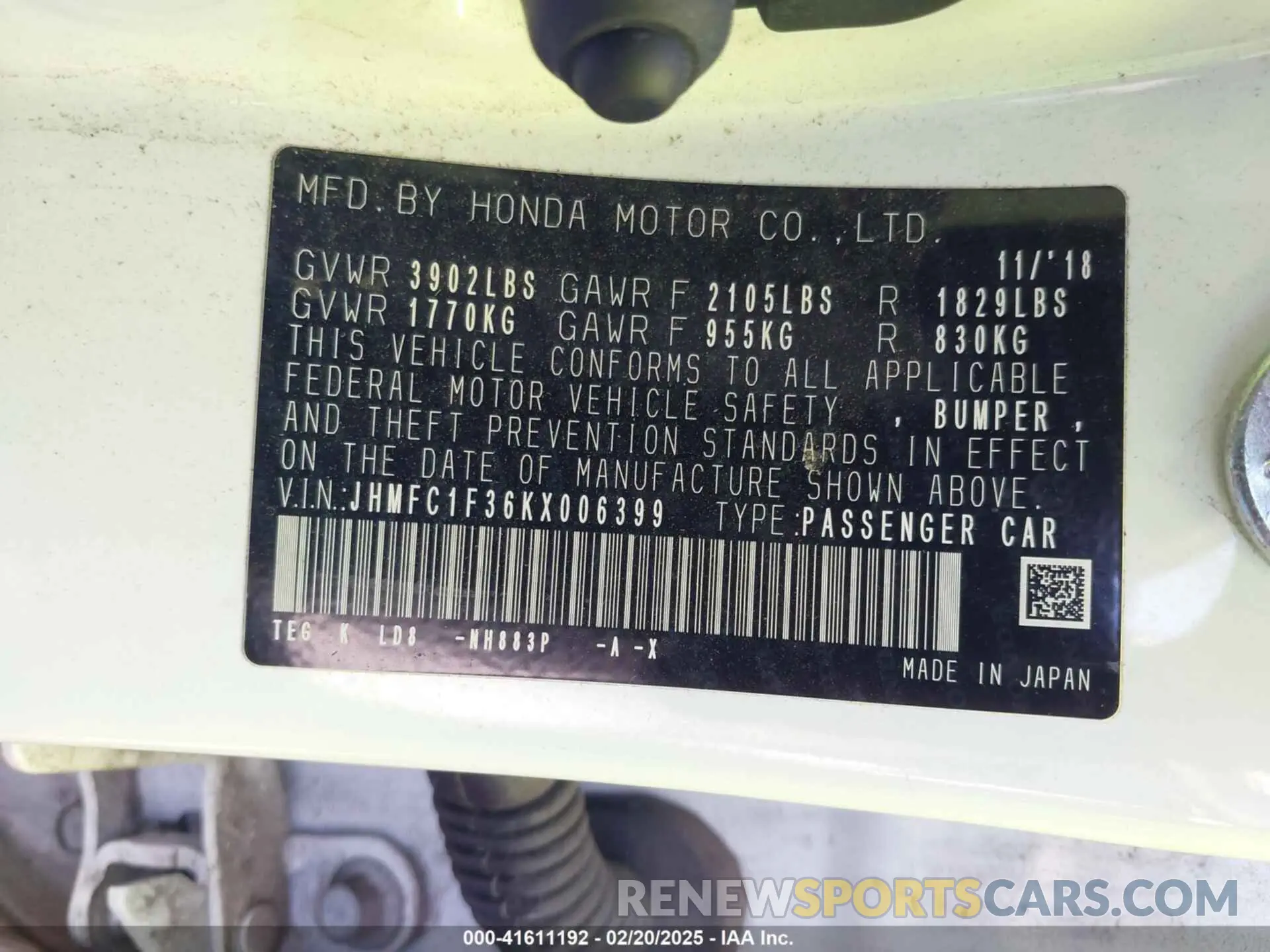 9 fotografías del automóvil dañado JHMFC1F36KX006399 HONDA CIVIC 2019