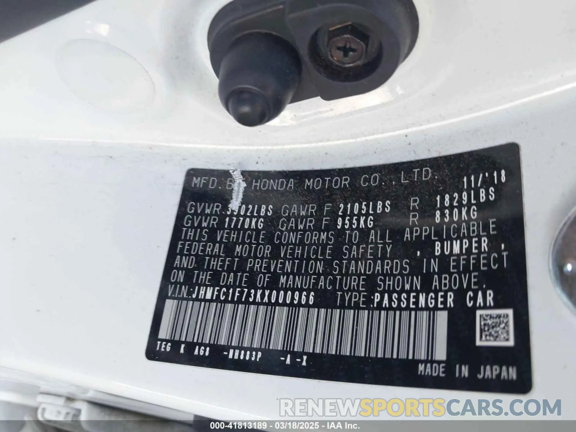 9 fotografías del automóvil dañado JHMFC1F73KX000966 HONDA CIVIC 2019