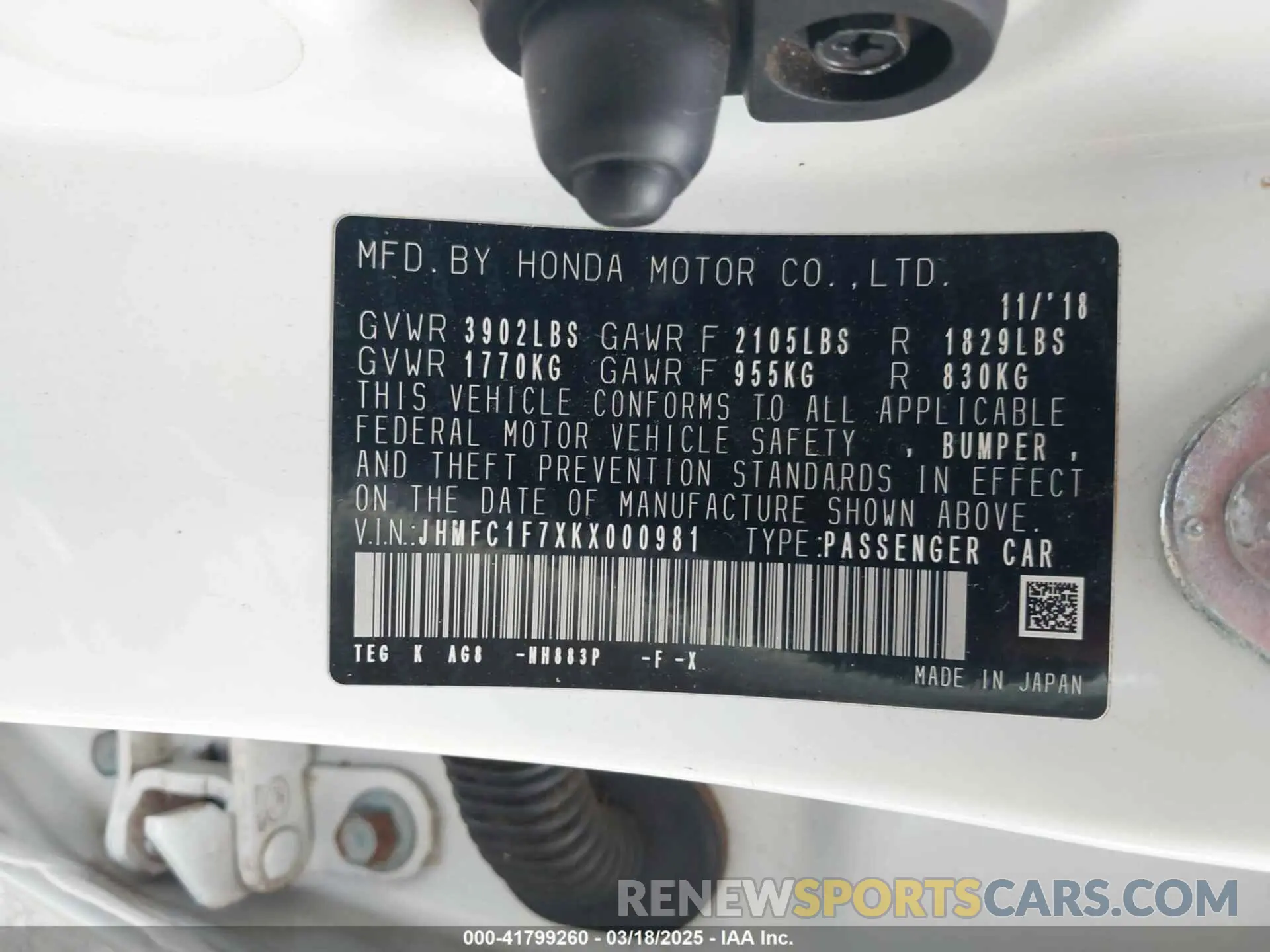 9 fotografías del automóvil dañado JHMFC1F7XKX000981 HONDA CIVIC 2019