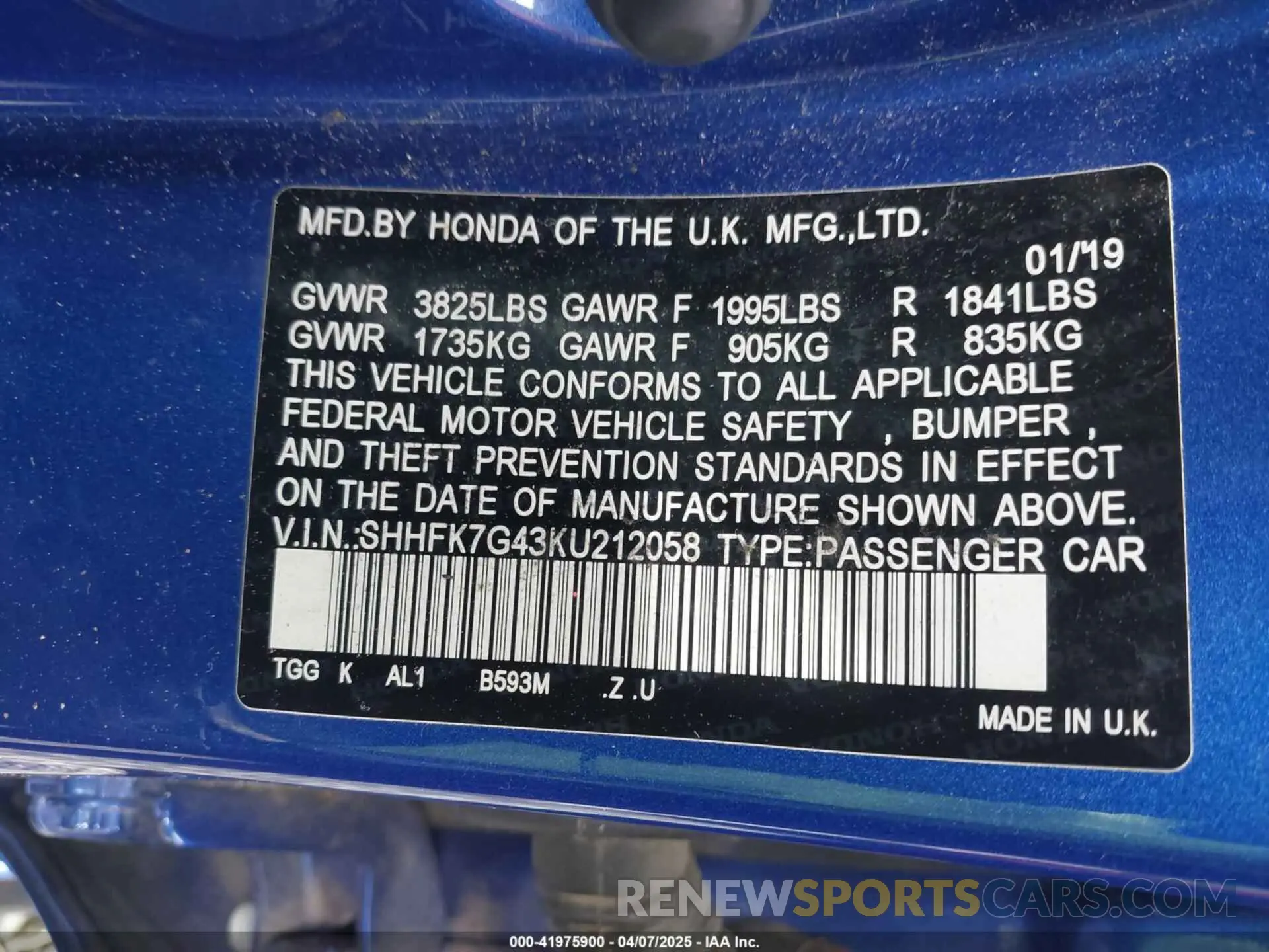 9 fotografías del automóvil dañado SHHFK7G43KU212058 HONDA CIVIC 2019