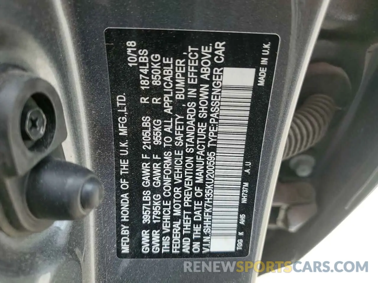 13 fotografías del automóvil dañado SHHFK7H35KU200595 HONDA CIVIC 2019