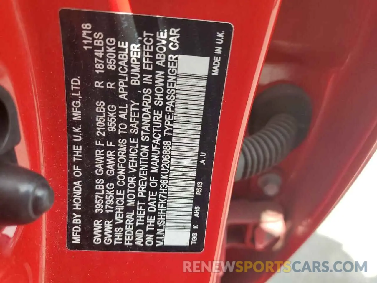 12 fotografías del automóvil dañado SHHFK7H36KU206888 HONDA CIVIC 2019