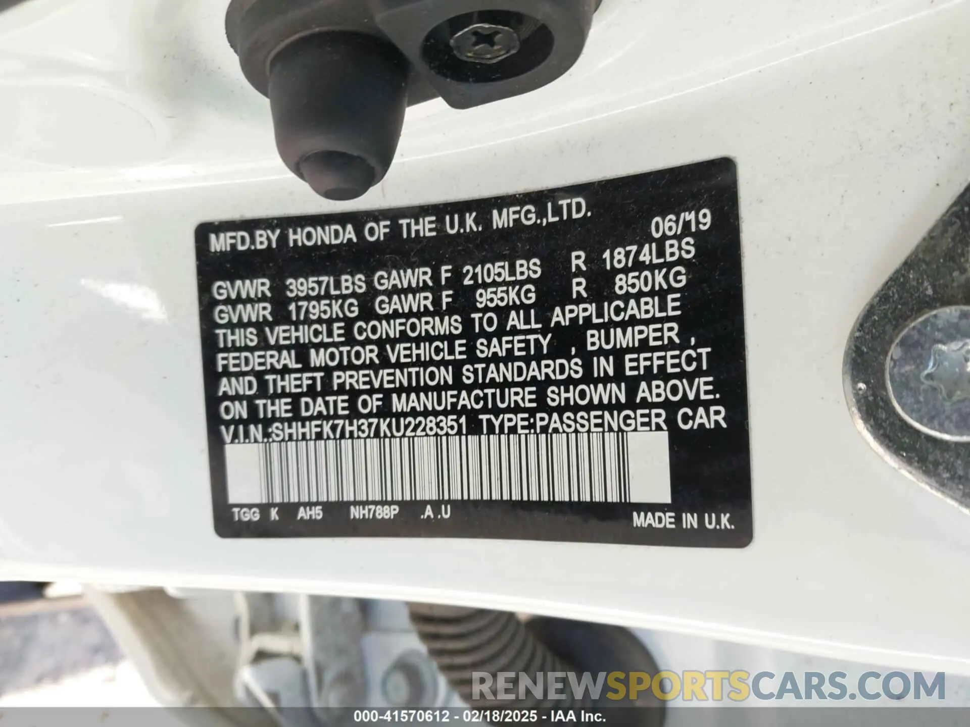 9 fotografías del automóvil dañado SHHFK7H37KU228351 HONDA CIVIC 2019