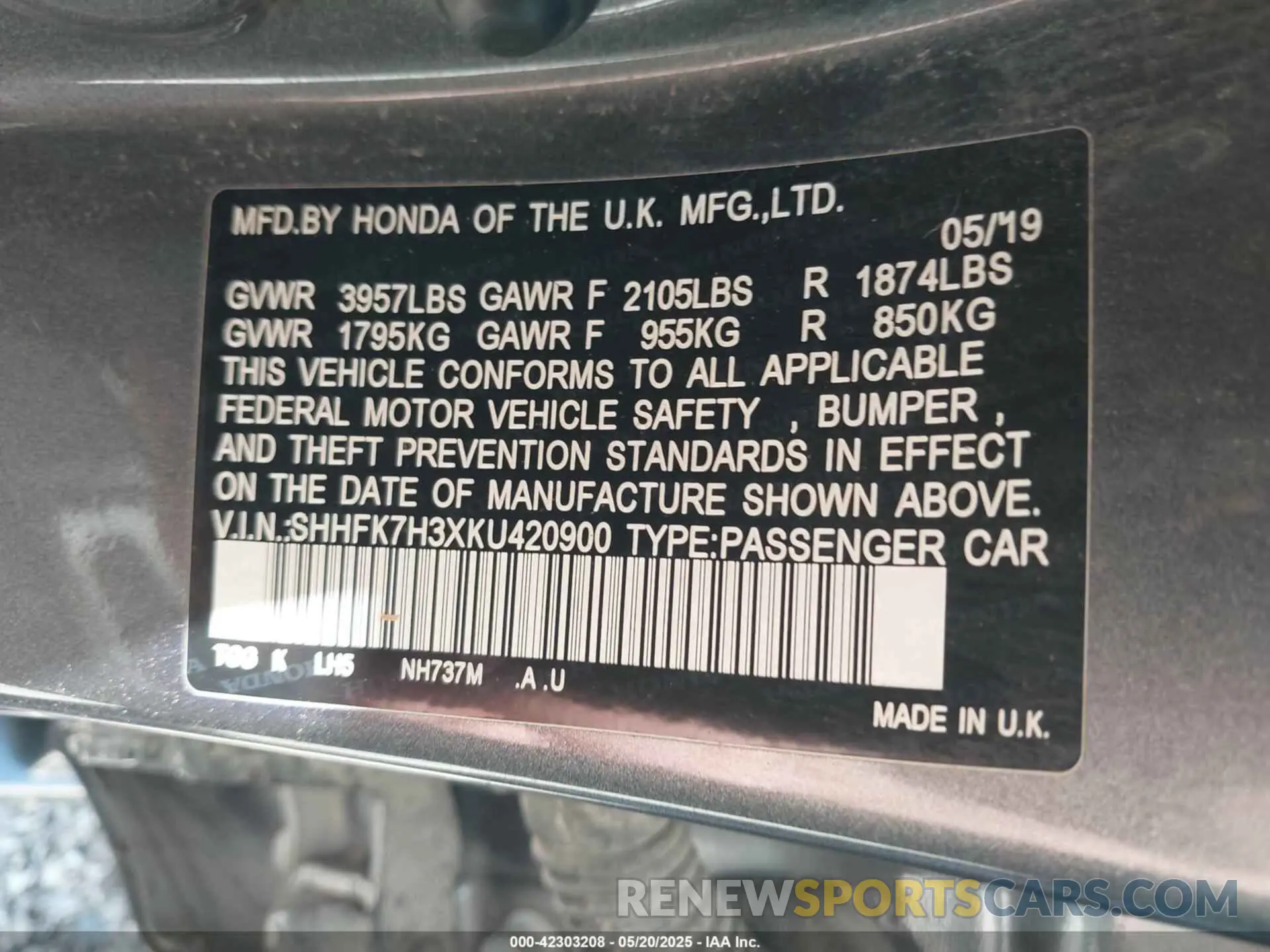9 fotografías del automóvil dañado SHHFK7H3XKU420900 HONDA CIVIC 2019