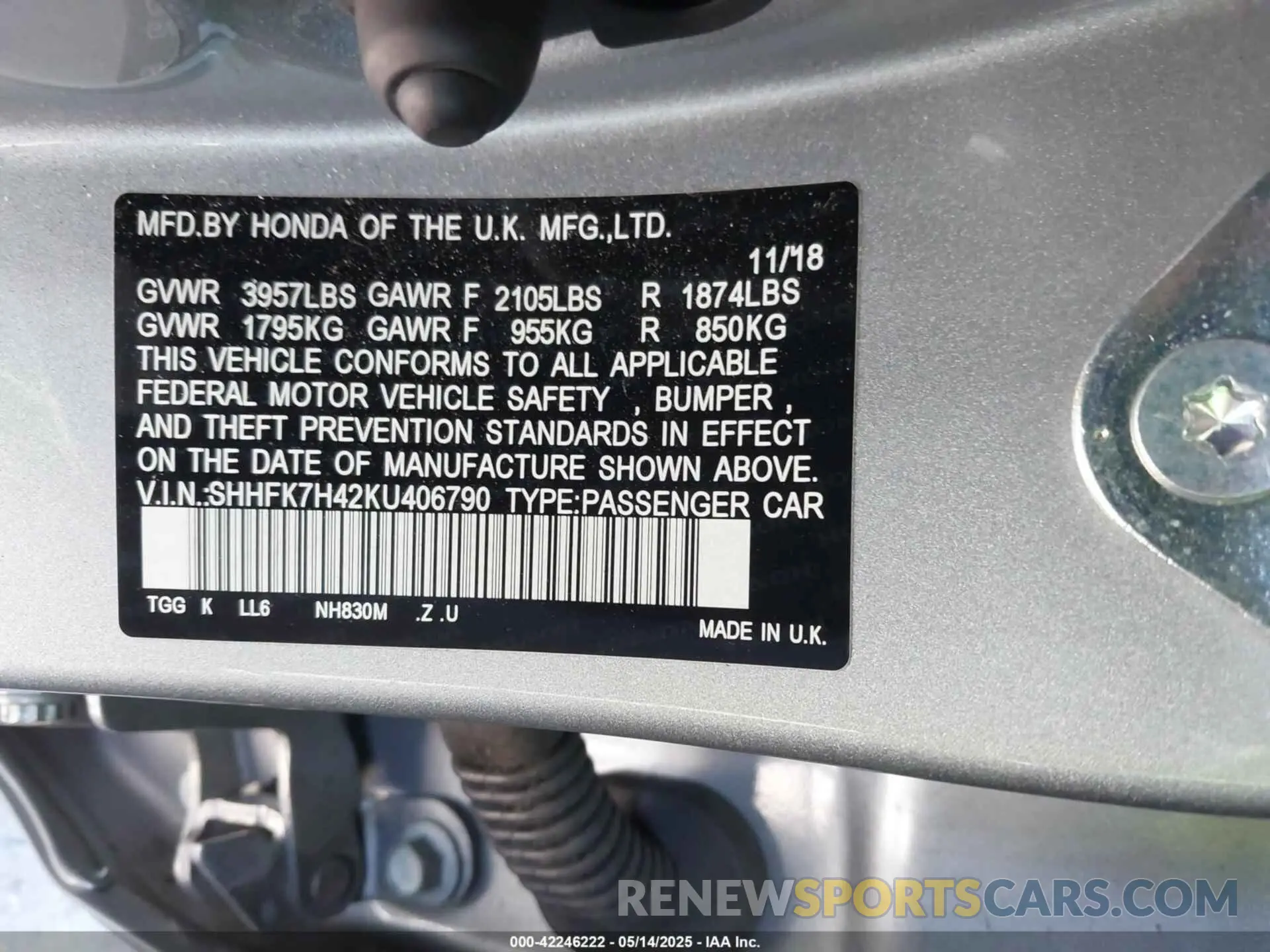 9 fotografías del automóvil dañado SHHFK7H42KU406790 HONDA CIVIC 2019