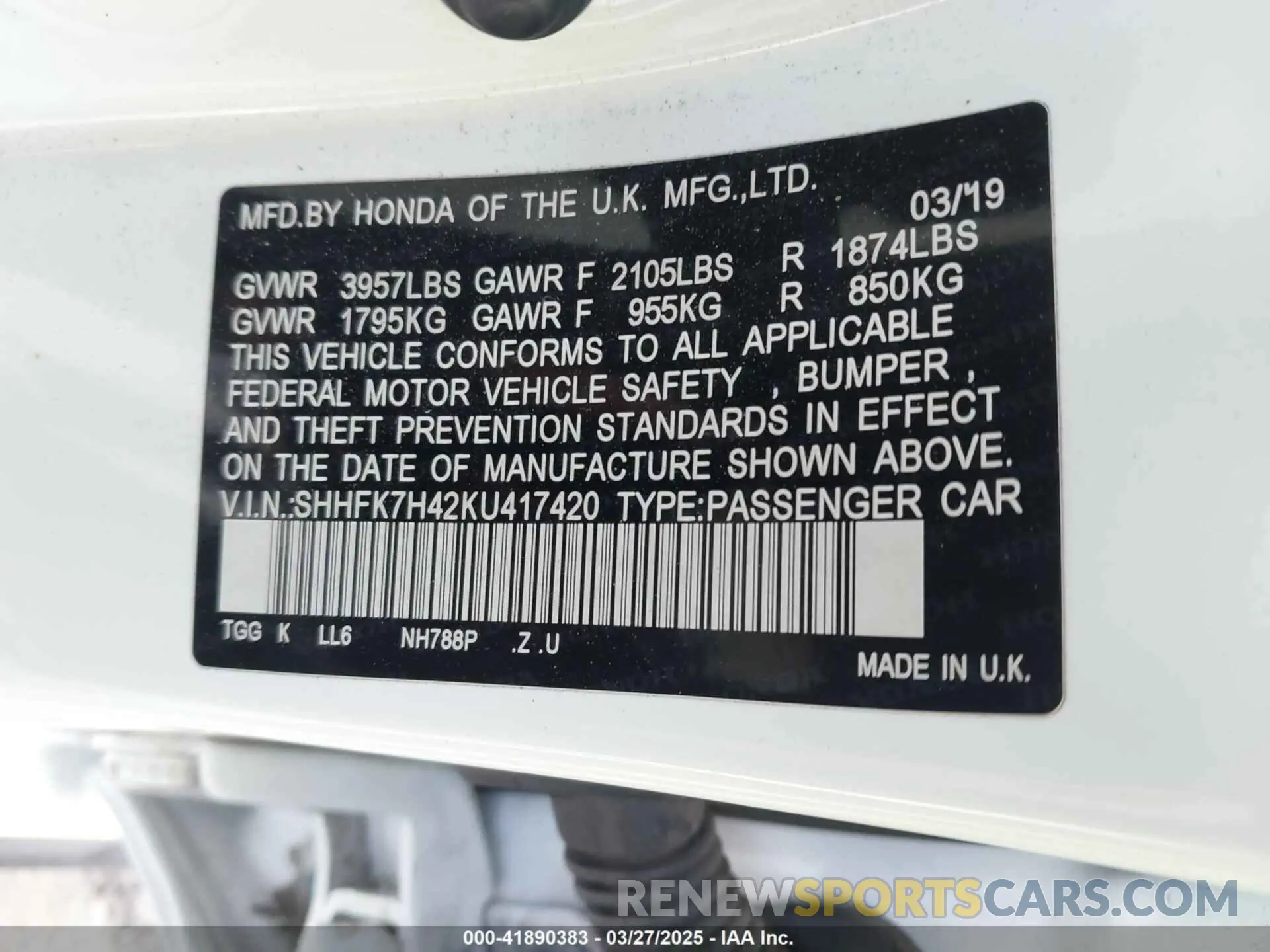 9 fotografías del automóvil dañado SHHFK7H42KU417420 HONDA CIVIC 2019