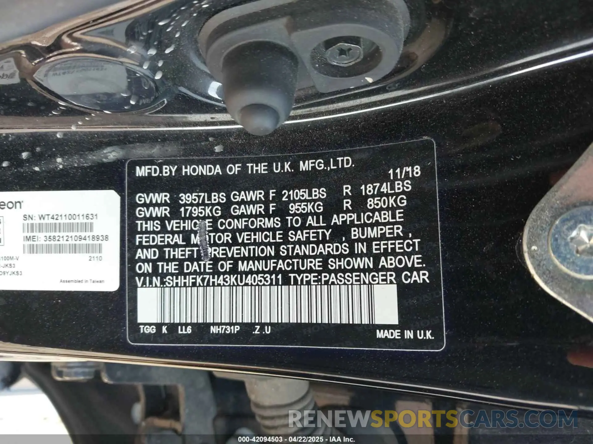 9 fotografías del automóvil dañado SHHFK7H43KU405311 HONDA CIVIC 2019