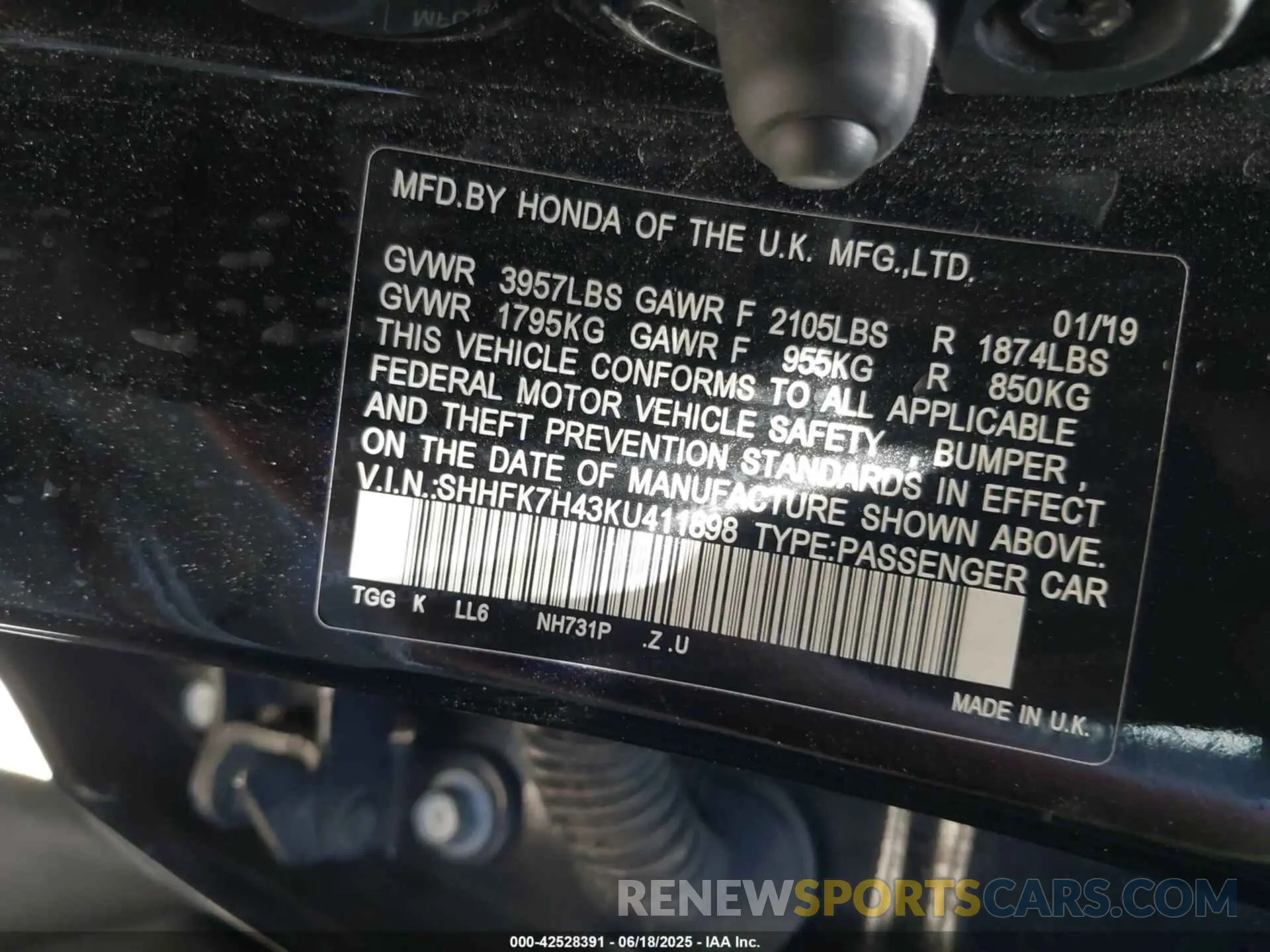 9 fotografías del automóvil dañado SHHFK7H43KU411898 HONDA CIVIC 2019