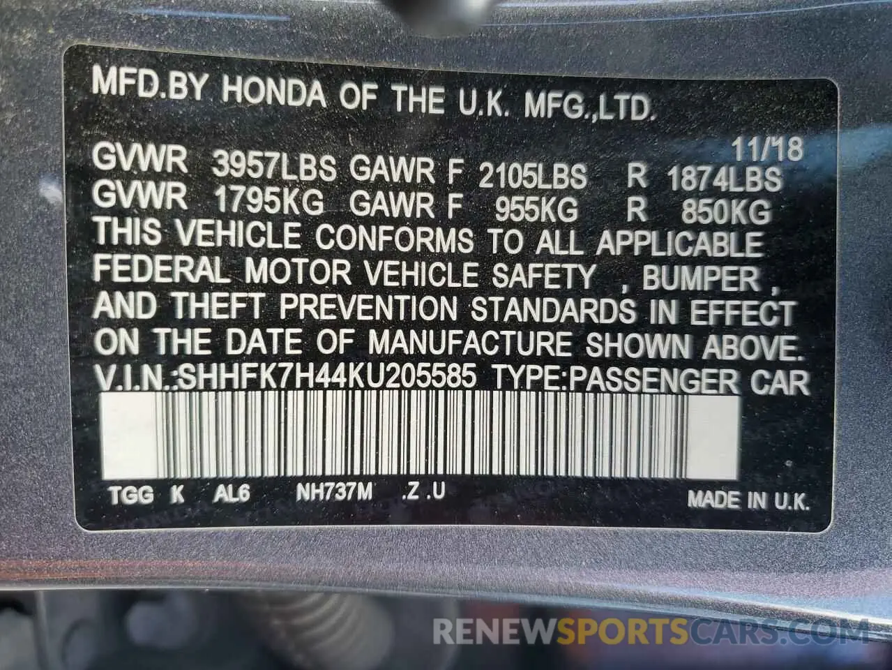 12 fotografías del automóvil dañado SHHFK7H44KU205585 HONDA CIVIC 2019