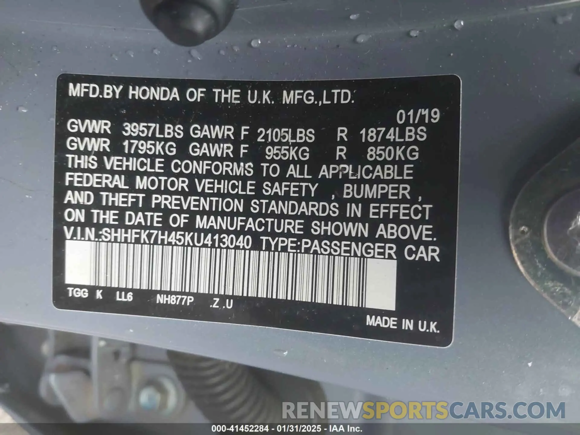 9 fotografías del automóvil dañado SHHFK7H45KU413040 HONDA CIVIC 2019