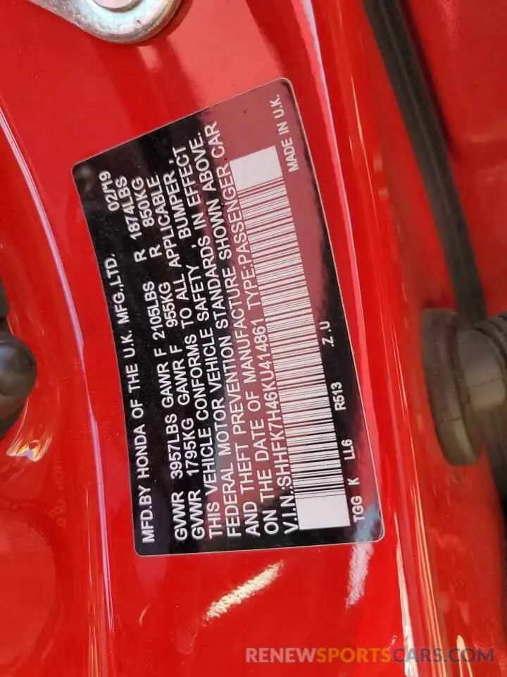13 fotografías del automóvil dañado SHHFK7H46KU414861 HONDA CIVIC 2019
