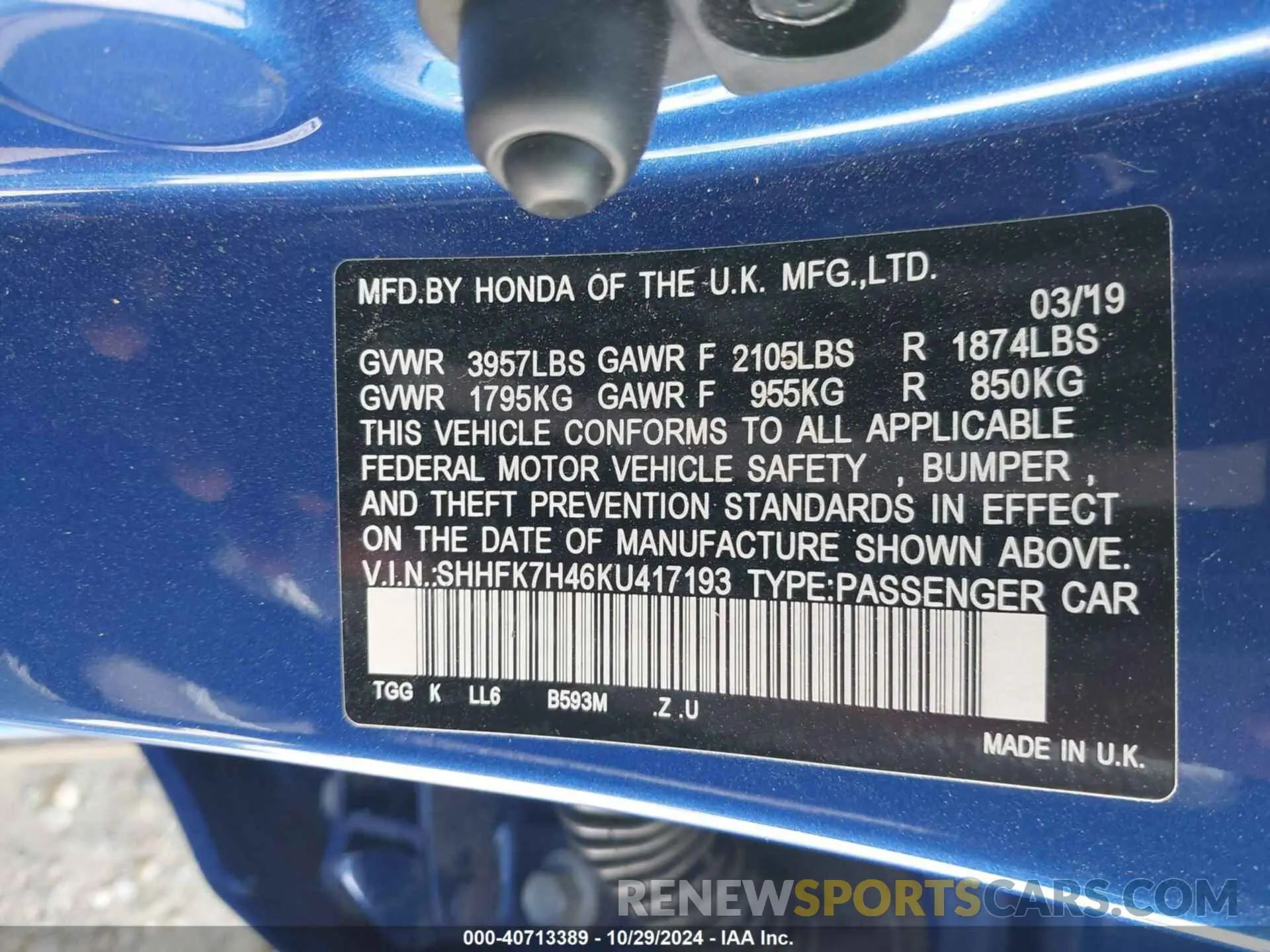9 fotografías del automóvil dañado SHHFK7H46KU417193 HONDA CIVIC 2019