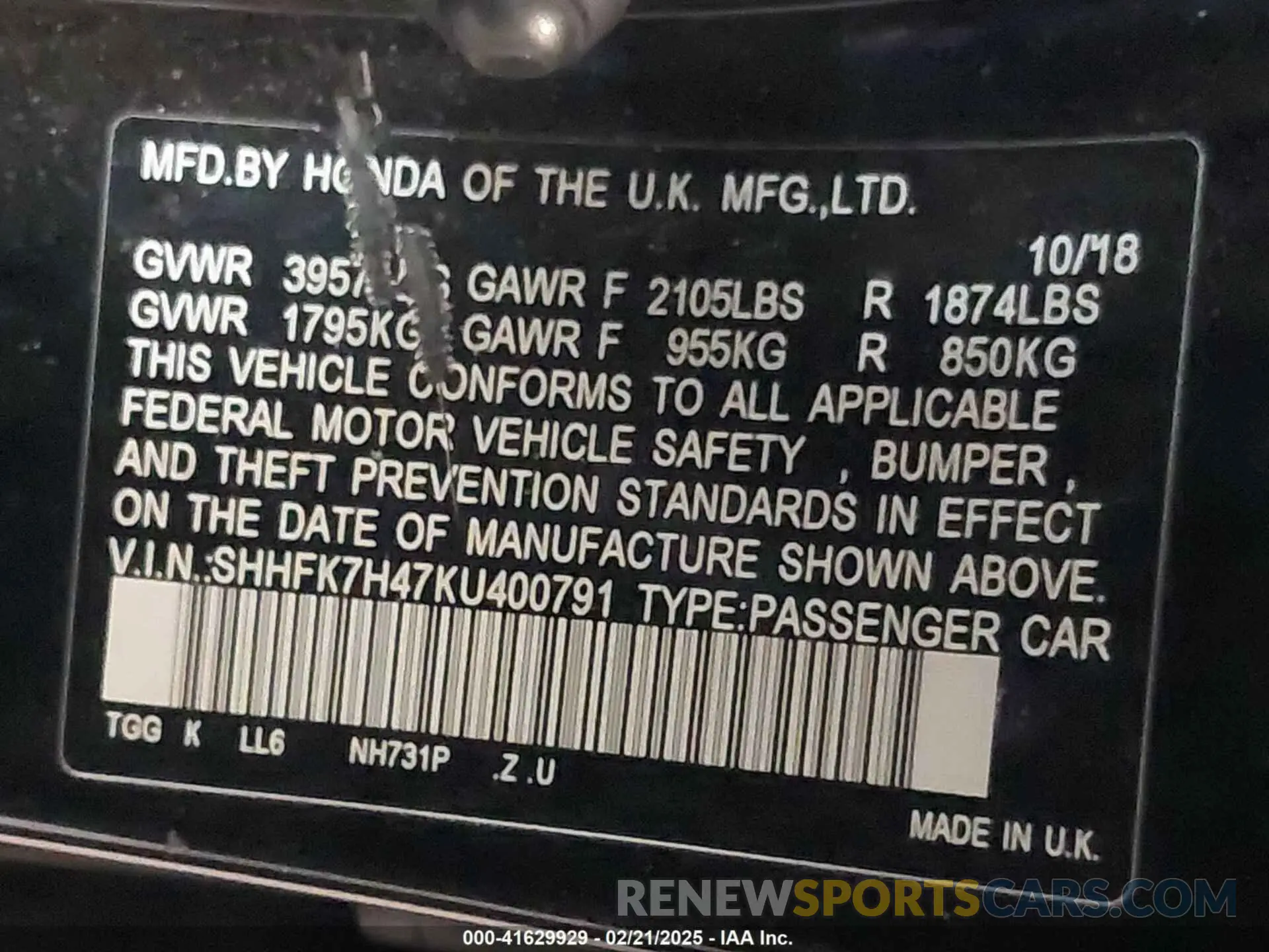 9 fotografías del automóvil dañado SHHFK7H47KU400791 HONDA CIVIC 2019