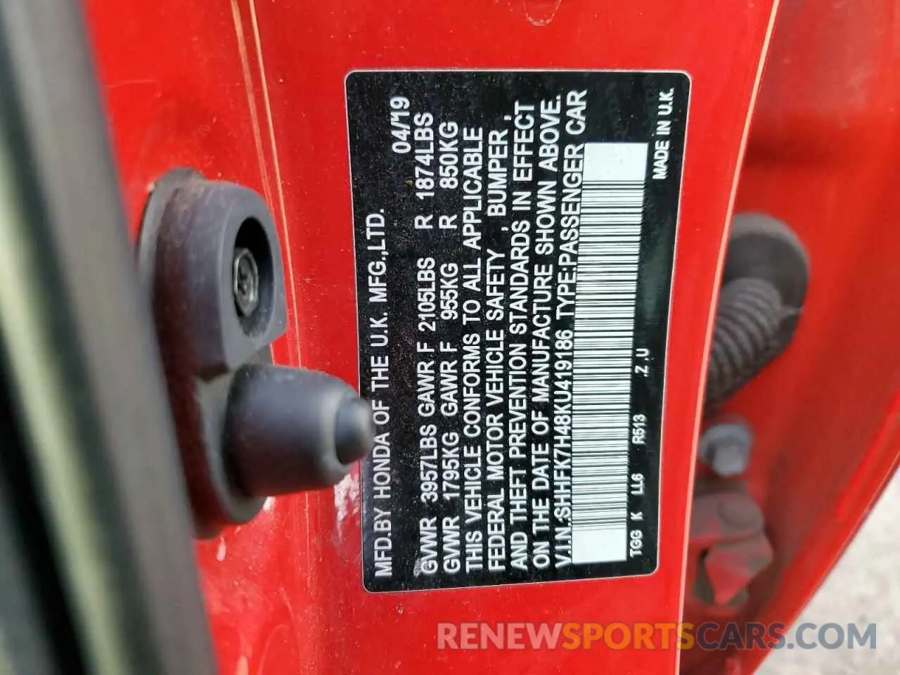13 fotografías del automóvil dañado SHHFK7H48KU419186 HONDA CIVIC 2019