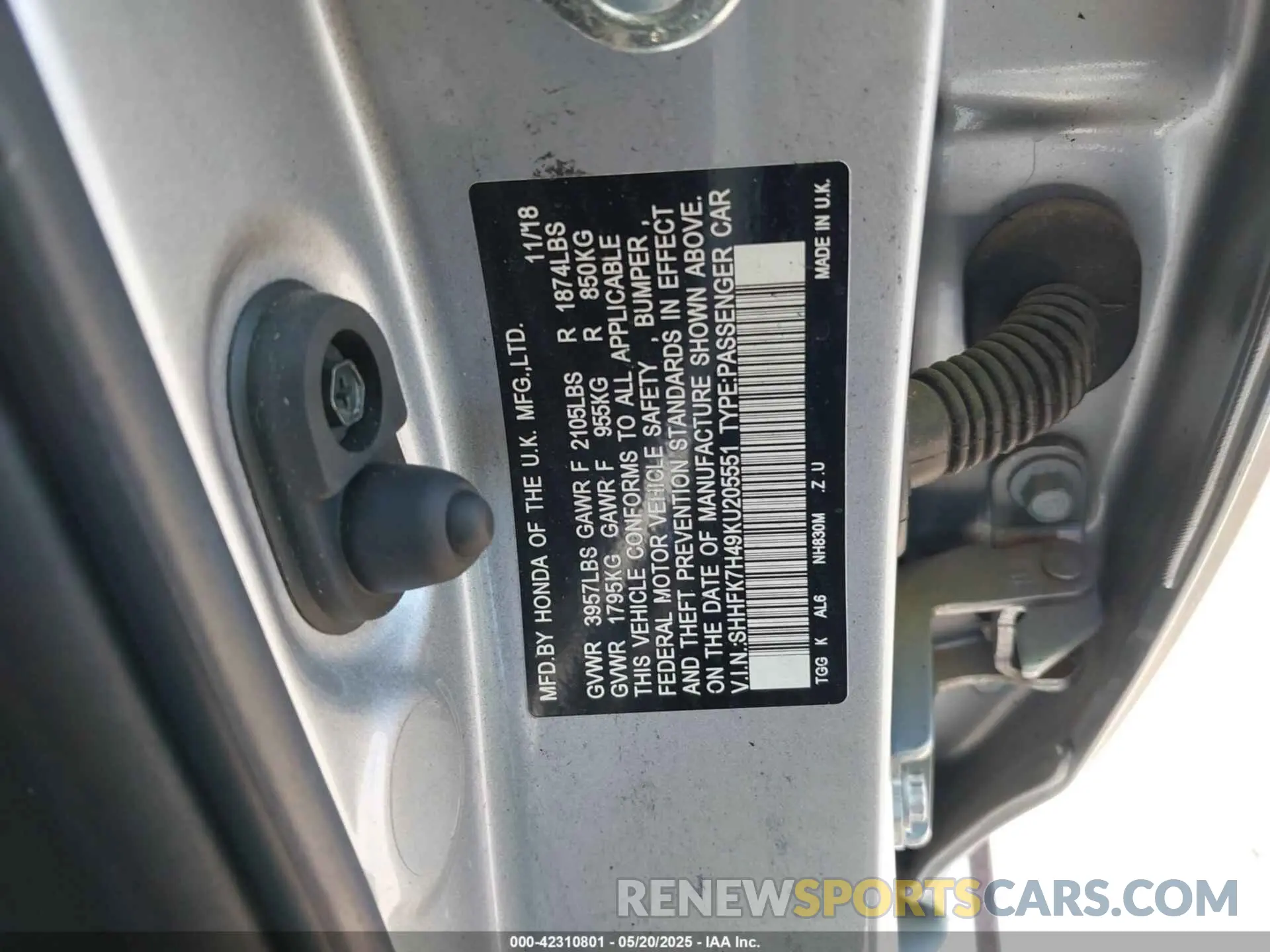 9 fotografías del automóvil dañado SHHFK7H49KU205551 HONDA CIVIC 2019