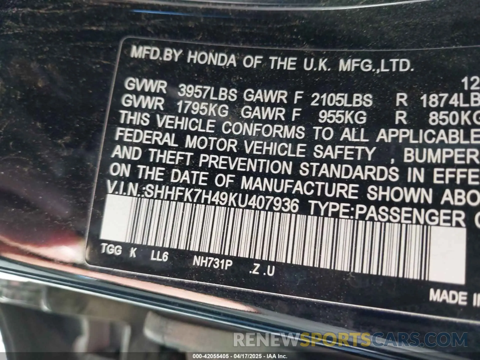 9 fotografías del automóvil dañado SHHFK7H49KU407936 HONDA CIVIC 2019