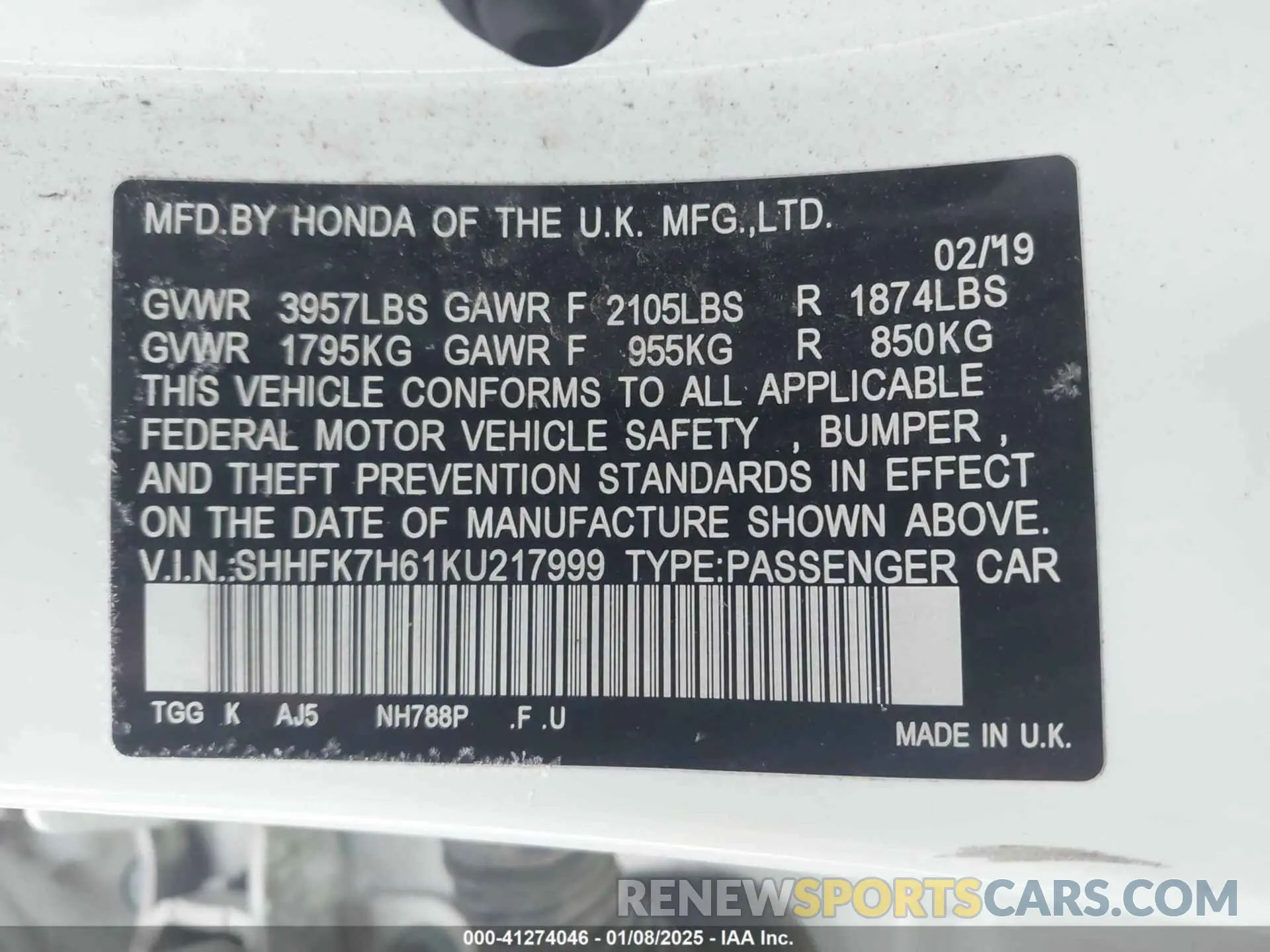 9 fotografías del automóvil dañado SHHFK7H61KU217999 HONDA CIVIC 2019