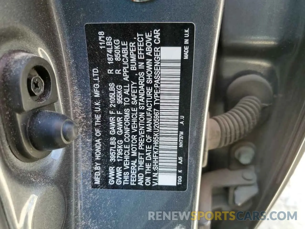 13 fotografías del automóvil dañado SHHFK7H65KU205967 HONDA CIVIC 2019