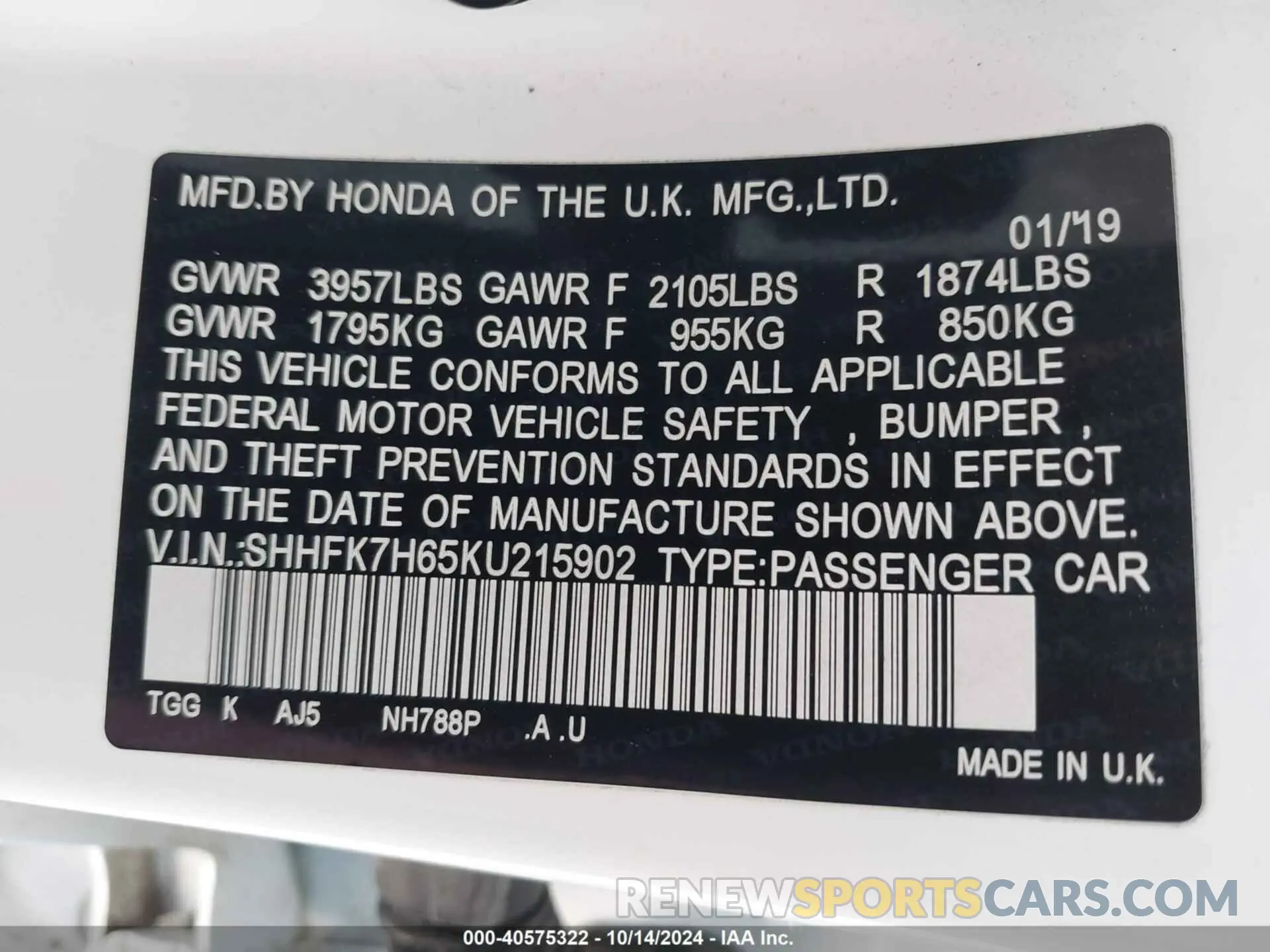 9 fotografías del automóvil dañado SHHFK7H65KU215902 HONDA CIVIC 2019