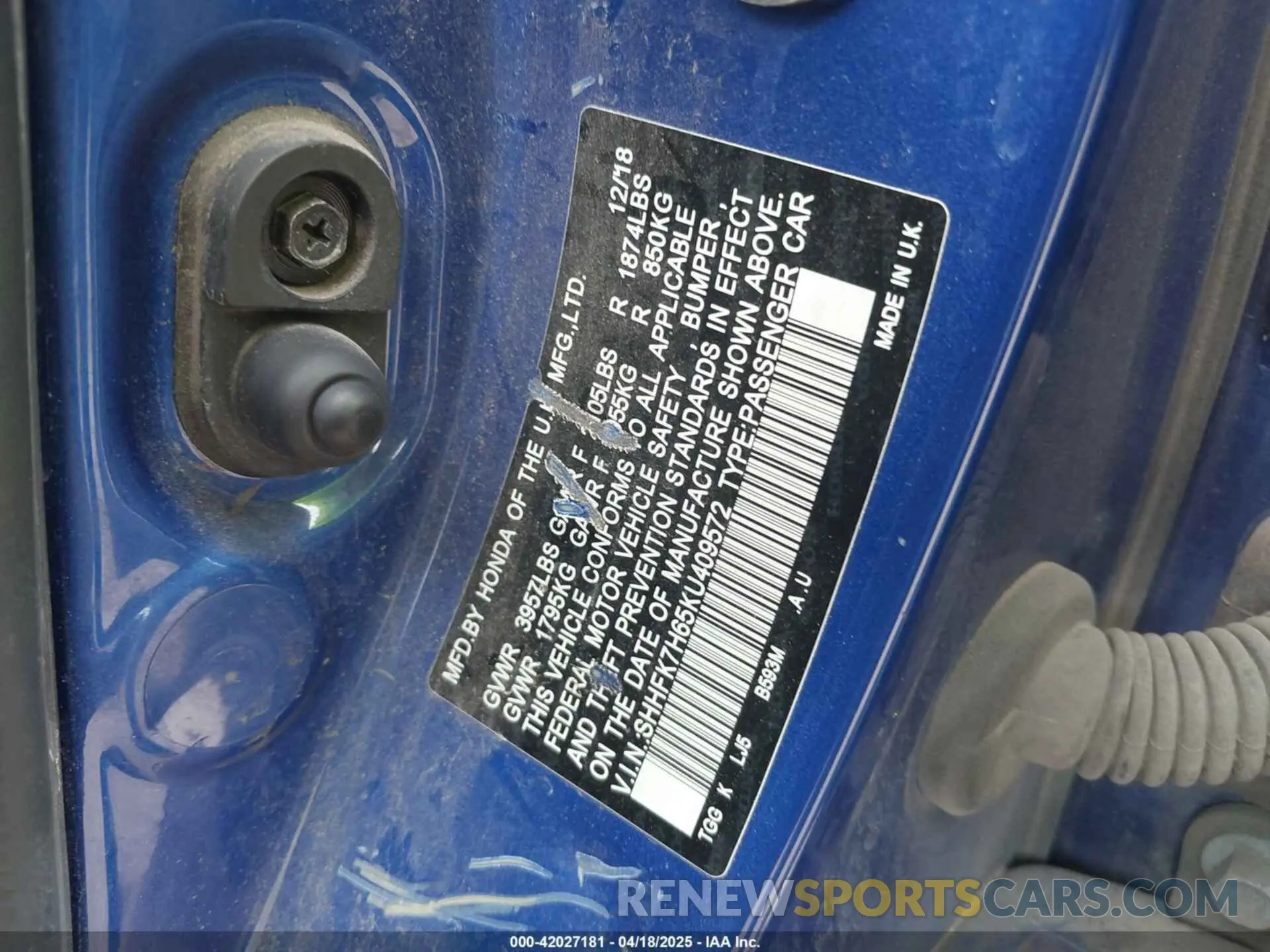 9 fotografías del automóvil dañado SHHFK7H65KU409572 HONDA CIVIC 2019