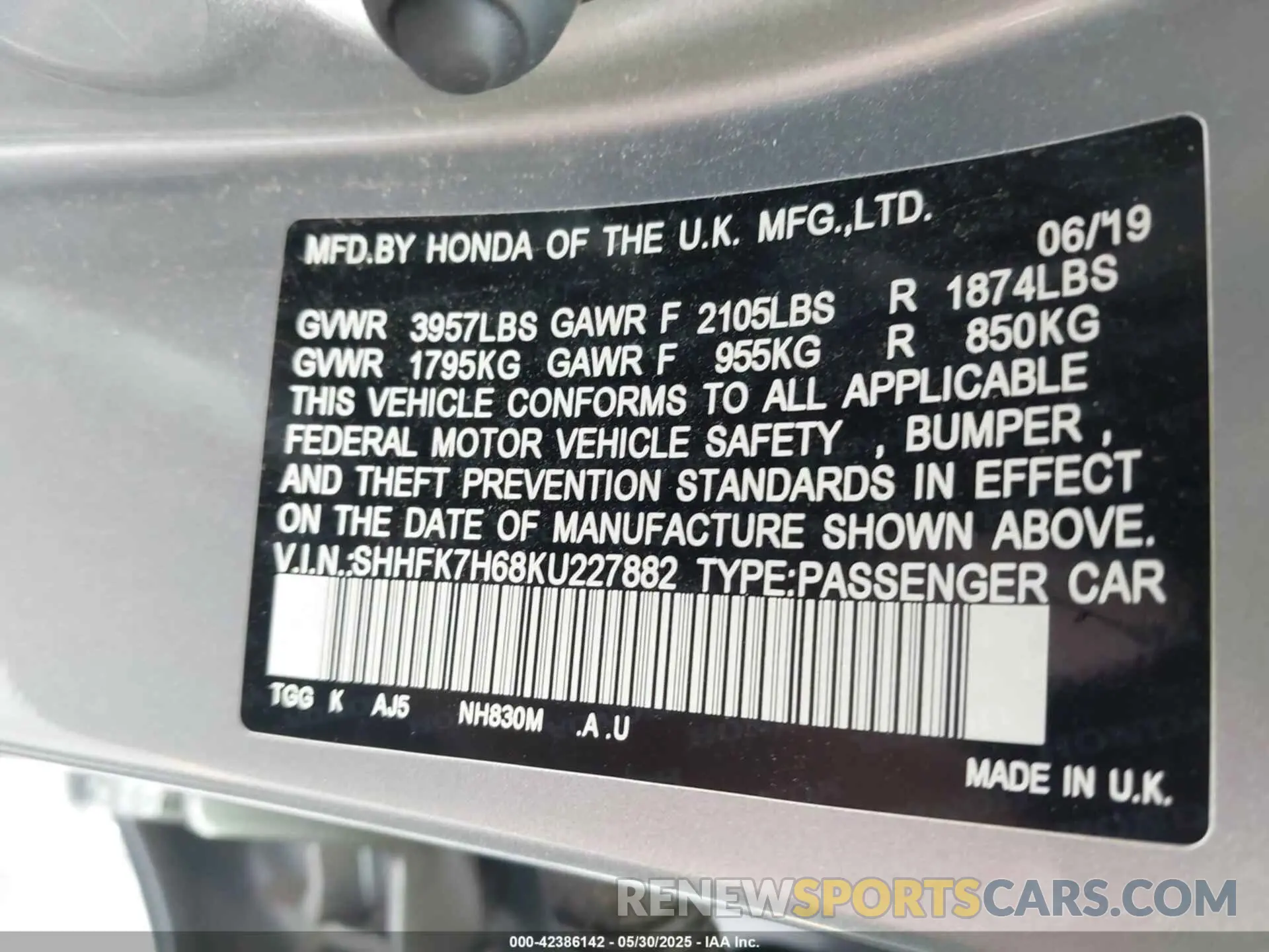 9 fotografías del automóvil dañado SHHFK7H68KU227882 HONDA CIVIC 2019