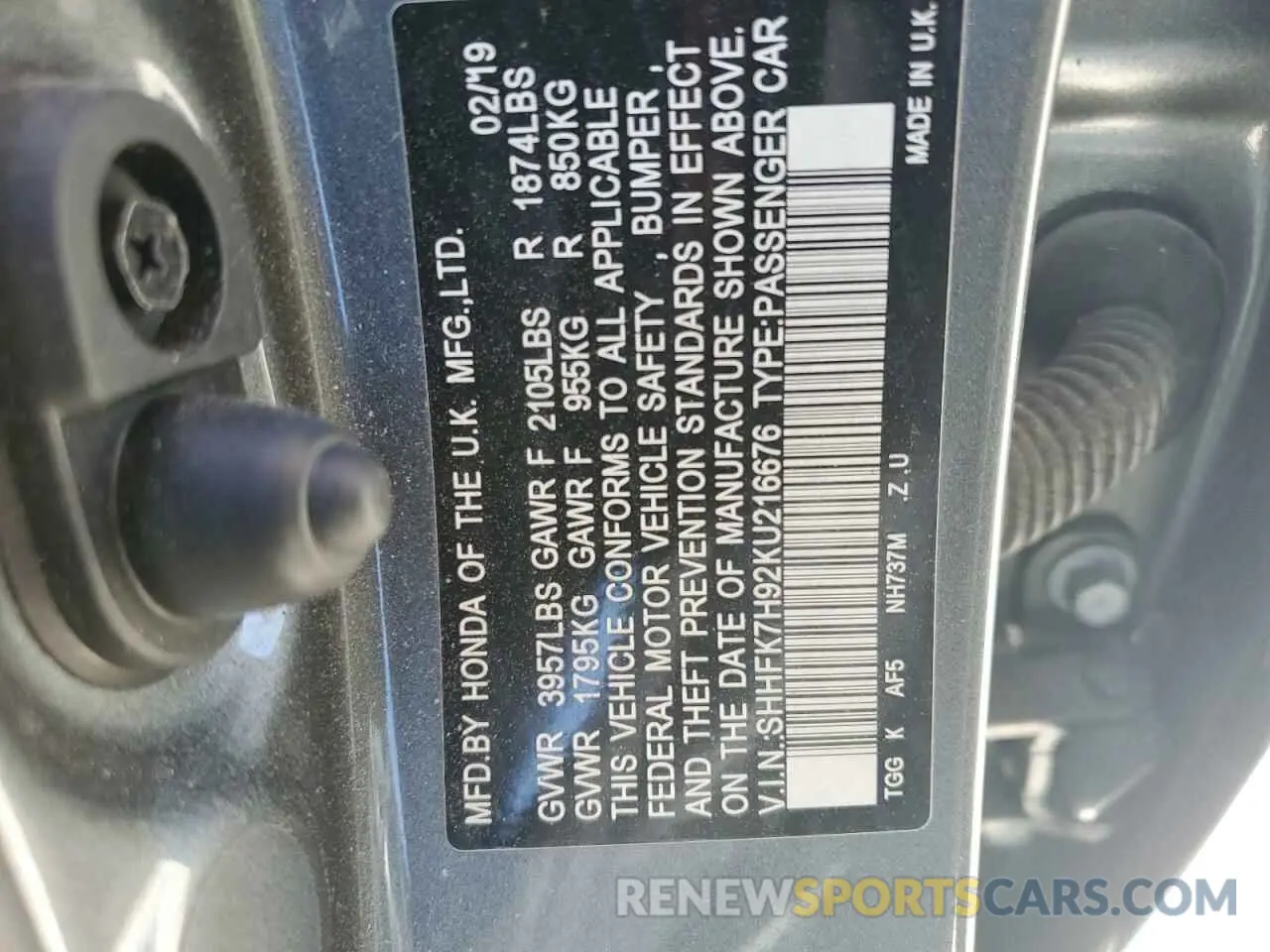14 fotografías del automóvil dañado SHHFK7H92KU216676 HONDA CIVIC 2019
