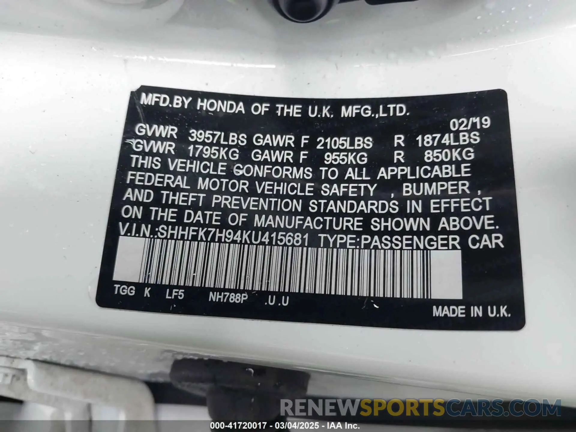 9 fotografías del automóvil dañado SHHFK7H94KU415681 HONDA CIVIC 2019