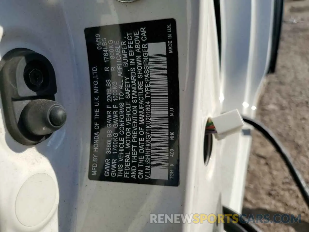 12 fotografías del automóvil dañado SHHFK8G71KU201804 HONDA CIVIC 2019