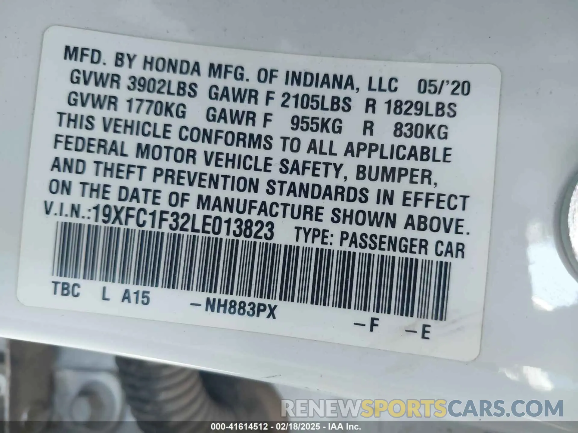 9 fotografías del automóvil dañado 19XFC1F32LE013823 HONDA CIVIC 2020
