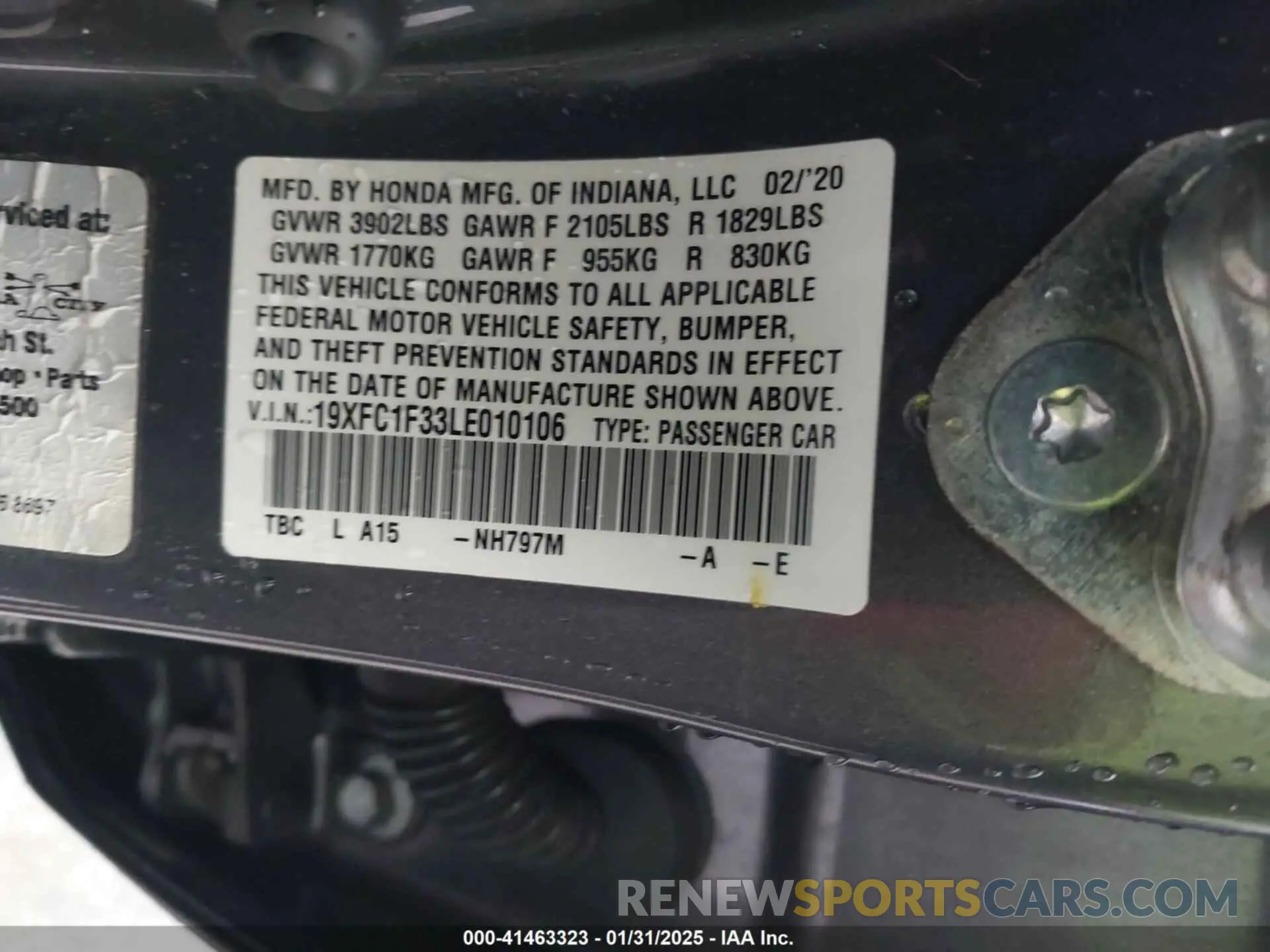 9 fotografías del automóvil dañado 19XFC1F33LE010106 HONDA CIVIC 2020