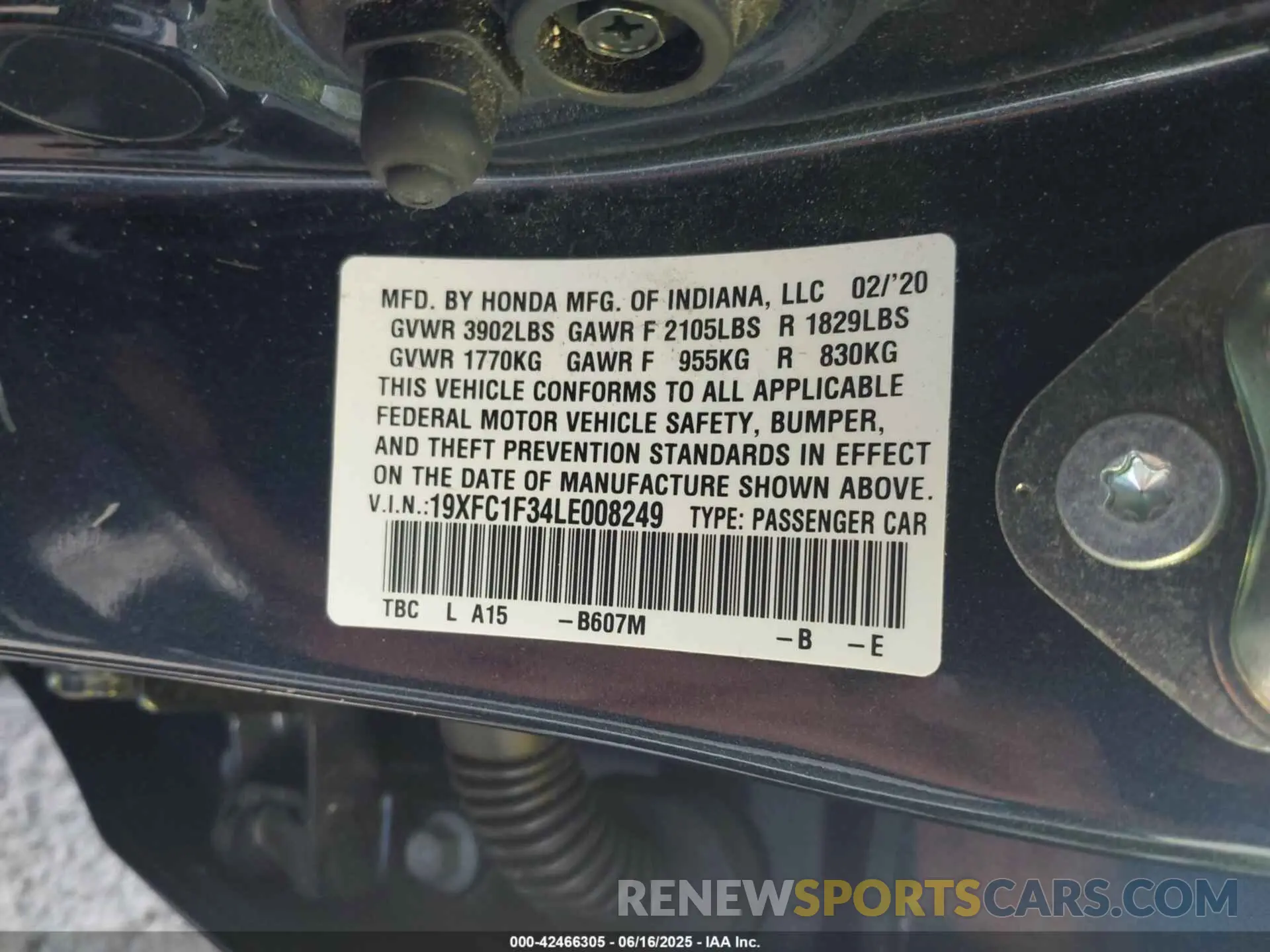 9 fotografías del automóvil dañado 19XFC1F34LE008249 HONDA CIVIC 2020