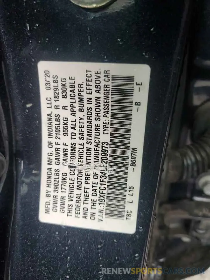 12 fotografías del automóvil dañado 19XFC1F34LE209973 HONDA CIVIC 2020