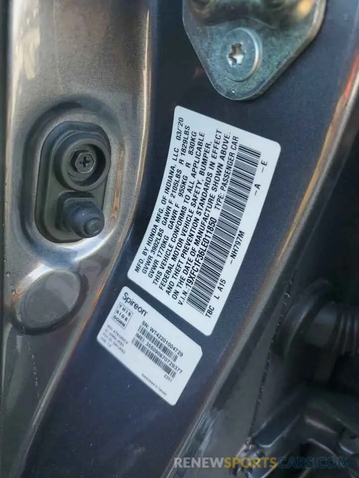 12 fotografías del automóvil dañado 19XFC1F36LE011850 HONDA CIVIC 2020