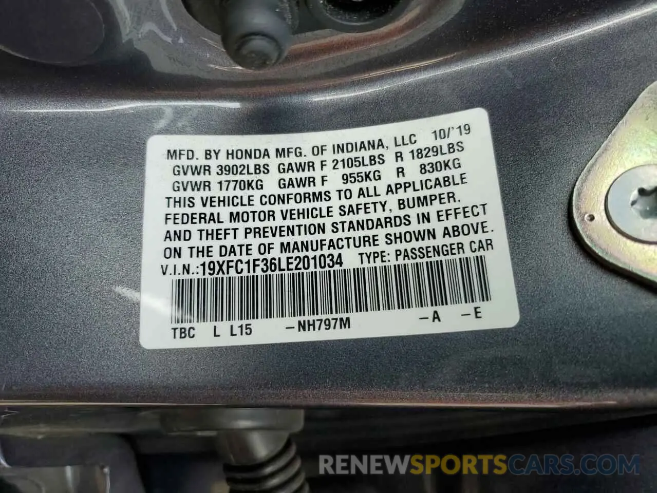 12 fotografías del automóvil dañado 19XFC1F36LE201034 HONDA CIVIC 2020