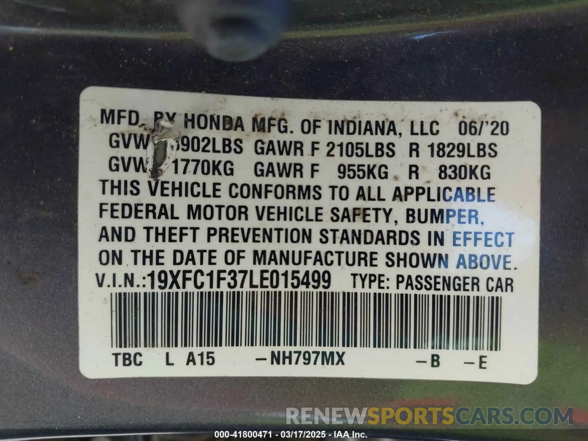 9 fotografías del automóvil dañado 19XFC1F37LE015499 HONDA CIVIC 2020
