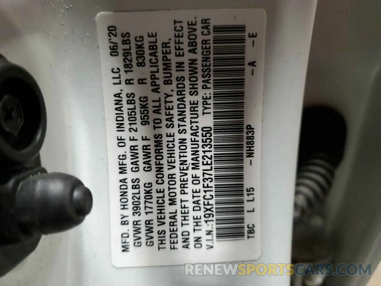 13 fotografías del automóvil dañado 19XFC1F37LE213550 HONDA CIVIC 2020
