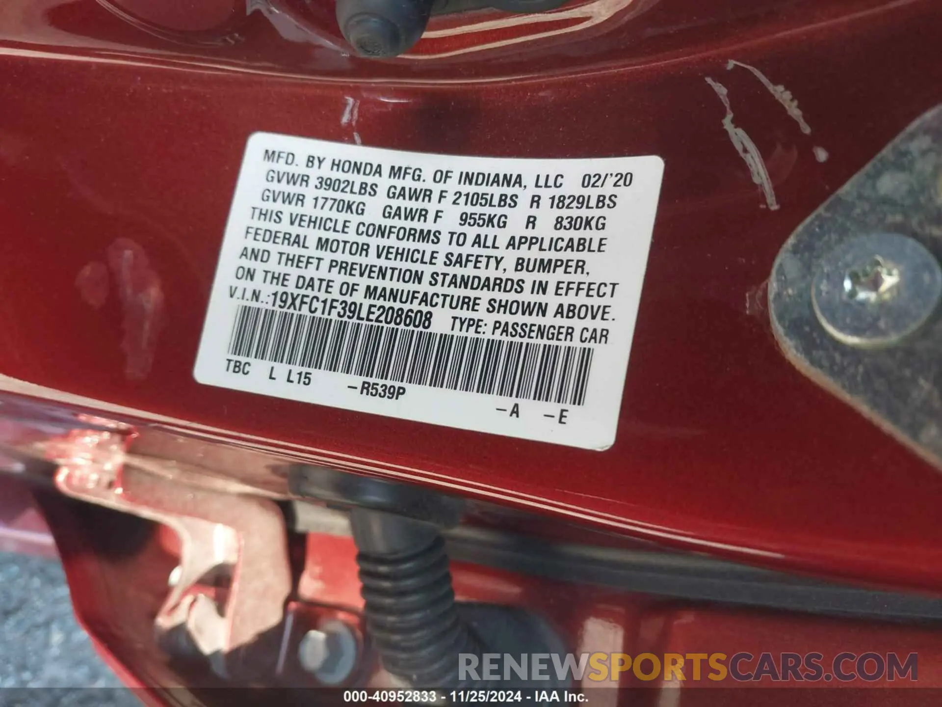 8 fotografías del automóvil dañado 19XFC1F39LE208608 HONDA CIVIC 2020