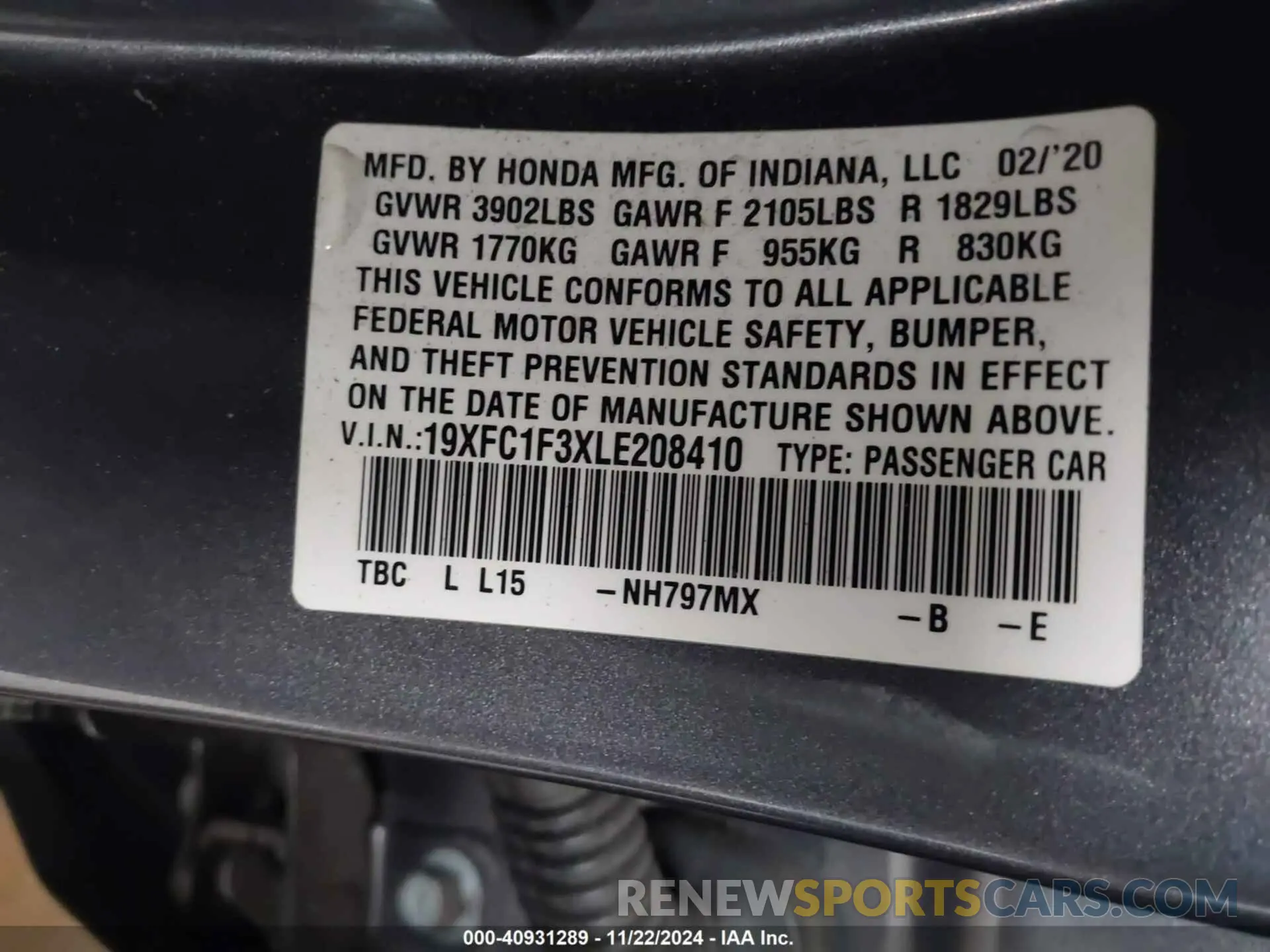 9 fotografías del automóvil dañado 19XFC1F3XLE208410 HONDA CIVIC 2020