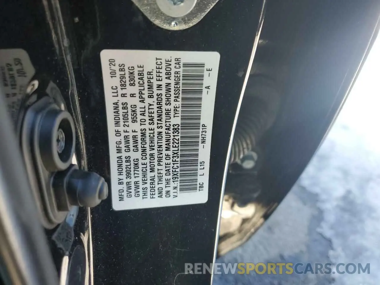 12 fotografías del automóvil dañado 19XFC1F3XLE221383 HONDA CIVIC 2020