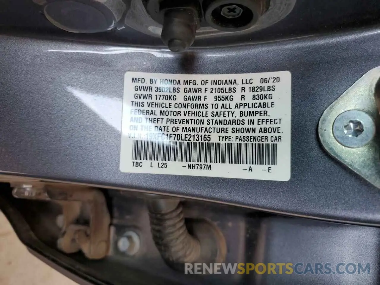 12 fotografías del automóvil dañado 19XFC1F70LE213165 HONDA CIVIC 2020