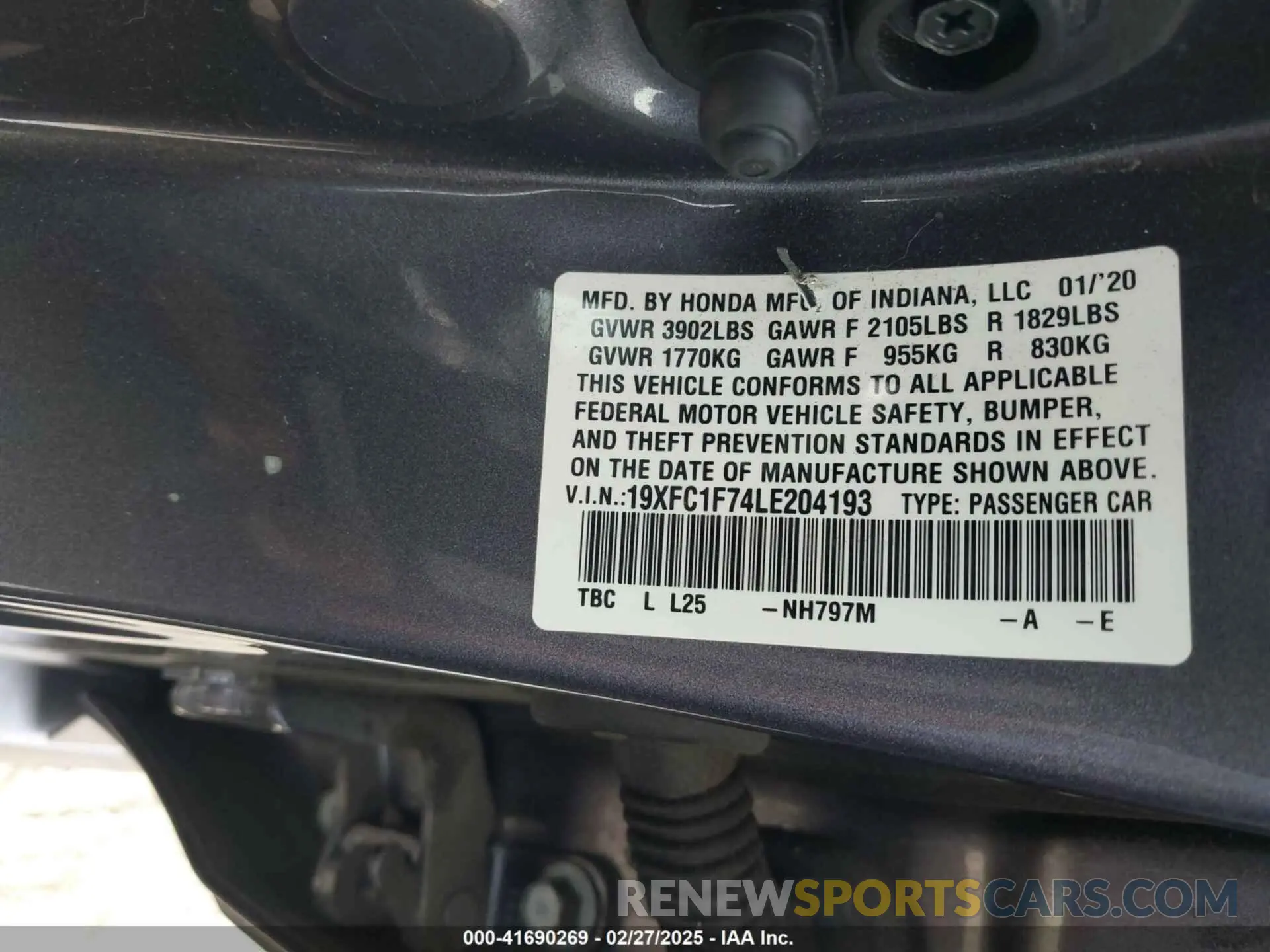 9 fotografías del automóvil dañado 19XFC1F74LE204193 HONDA CIVIC 2020