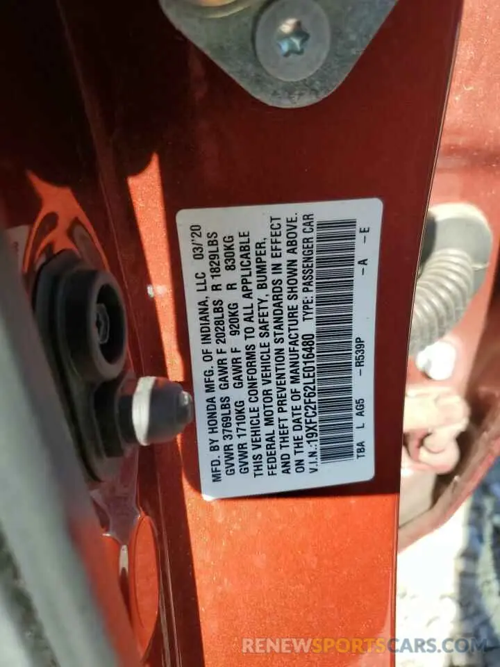 12 fotografías del automóvil dañado 19XFC2F62LE016480 HONDA CIVIC 2020