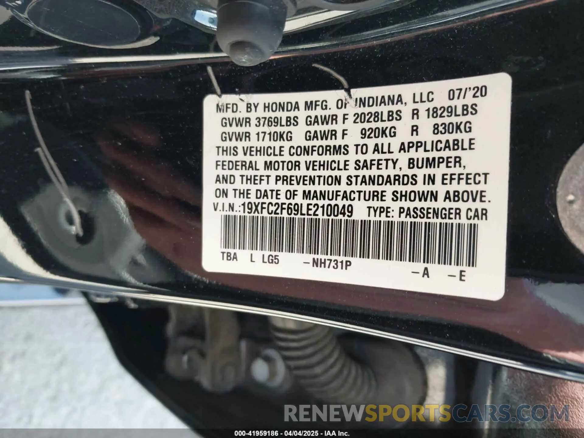 9 fotografías del automóvil dañado 19XFC2F69LE210049 HONDA CIVIC 2020