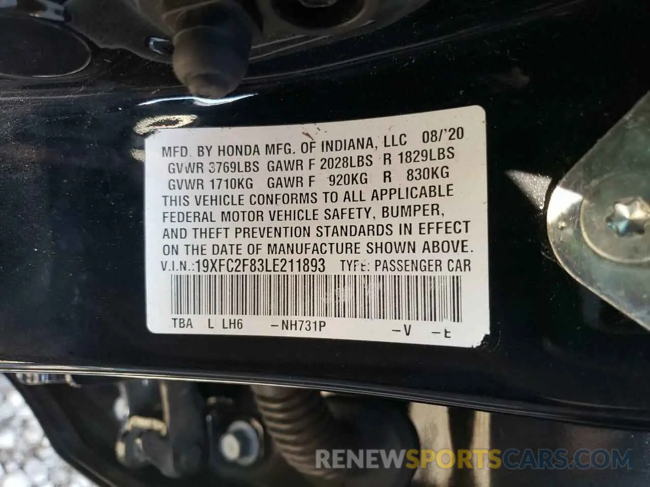 12 fotografías del automóvil dañado 19XFC2F83LE211893 HONDA CIVIC 2020