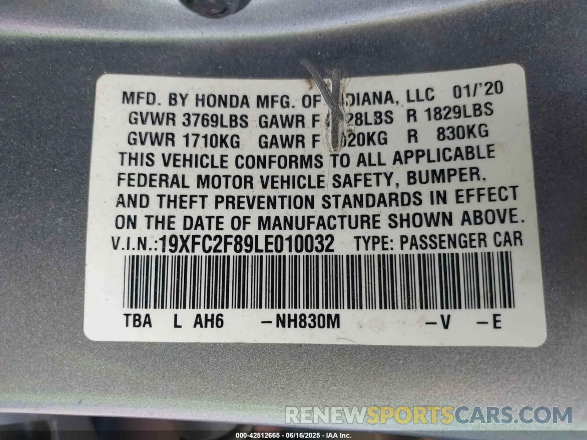 9 fotografías del automóvil dañado 19XFC2F89LE010032 HONDA CIVIC 2020