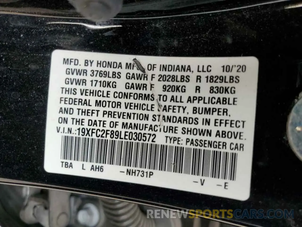 12 fotografías del automóvil dañado 19XFC2F89LE030572 HONDA CIVIC 2020